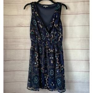 Charlotte Russe Blue Tunic Blouse or Dress Sleeveless Retro Y2K Sequins Size M